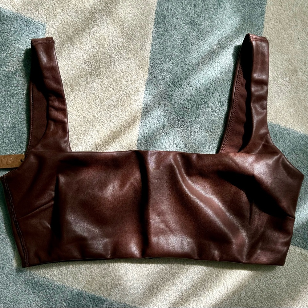 NWT SKIMS Faux Leather Bralette Top Cocoa Size Large